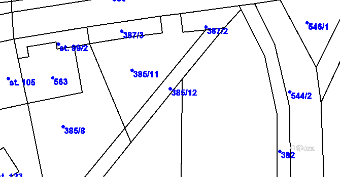 Parcela st. 385/12 v KÚ Bosyně, Katastrální mapa