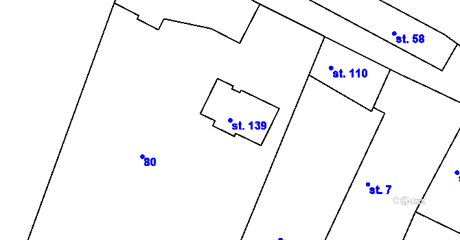 Parcela st. 139 v KÚ Bosyně, Katastrální mapa