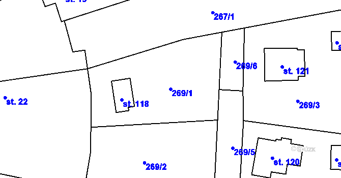 Parcela st. 269/1 v KÚ Vysoká u Mělníka, Katastrální mapa