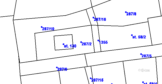 Parcela st. 287/2 v KÚ Vysoká u Mělníka, Katastrální mapa
