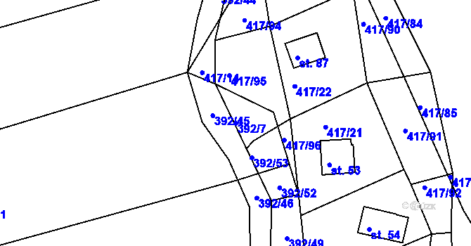 Parcela st. 392/7 v KÚ Vysoká u Jevíčka, Katastrální mapa
