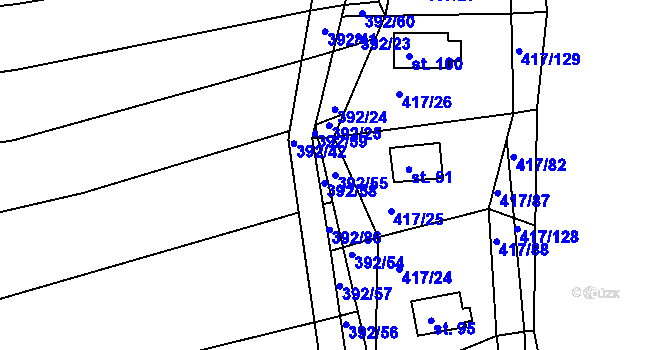 Parcela st. 392/55 v KÚ Vysoká u Jevíčka, Katastrální mapa