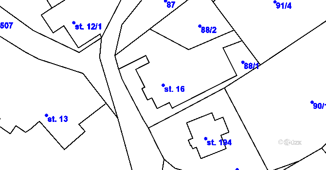 Parcela st. 16 v KÚ Pitárné, Katastrální mapa