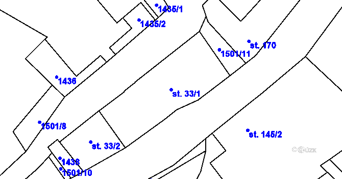Parcela st. 33/1 v KÚ Pitárné, Katastrální mapa