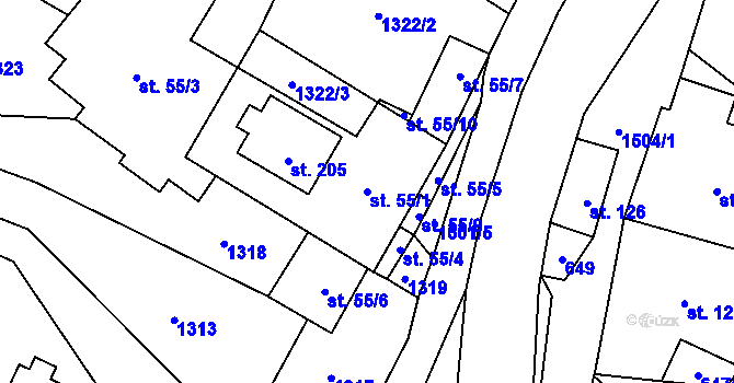 Parcela st. 55/1 v KÚ Pitárné, Katastrální mapa