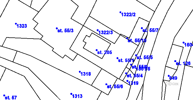 Parcela st. 205 v KÚ Pitárné, Katastrální mapa