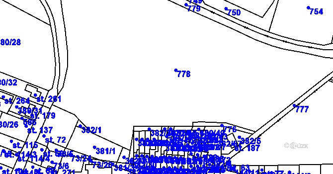 Parcela st. 382/52 v KÚ Vysoká Libeň, Katastrální mapa