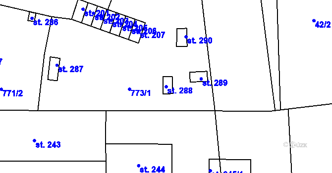 Parcela st. 288 v KÚ Vysoká nad Labem, Katastrální mapa