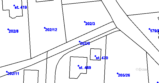 Parcela st. 202/5 v KÚ Vysoká nad Labem, Katastrální mapa