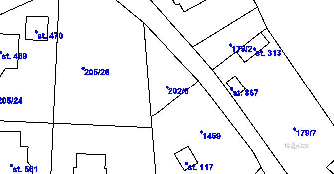 Parcela st. 202/6 v KÚ Vysoká nad Labem, Katastrální mapa