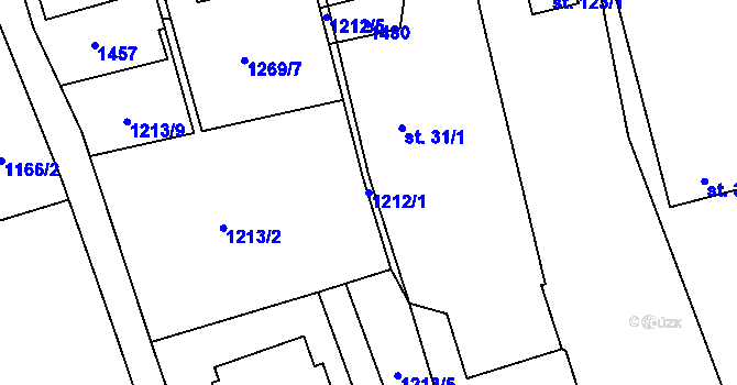 Parcela st. 1212/1 v KÚ Vysoká nad Labem, Katastrální mapa