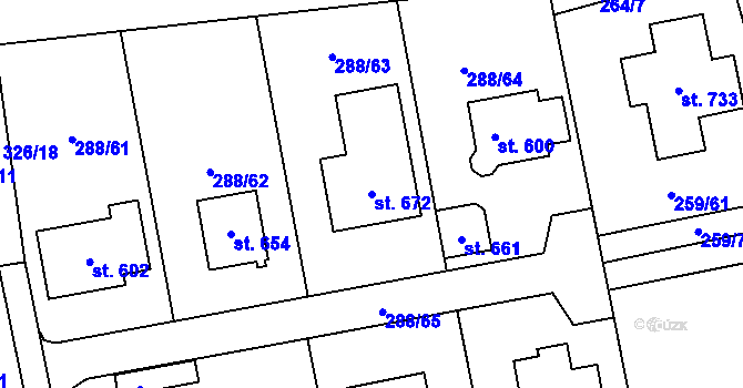 Parcela st. 672 v KÚ Vysoká nad Labem, Katastrální mapa