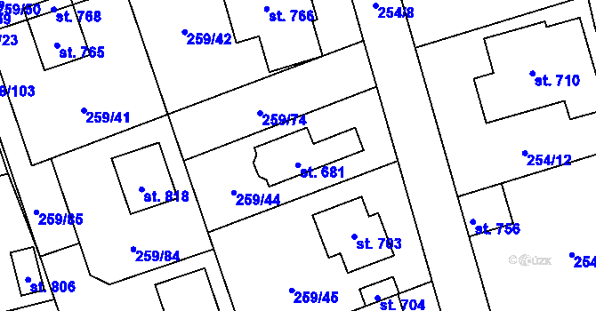Parcela st. 681 v KÚ Vysoká nad Labem, Katastrální mapa