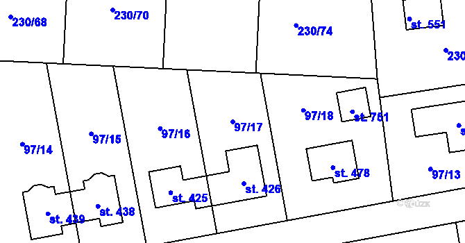 Parcela st. 97/17 v KÚ Vysoká nad Labem, Katastrální mapa