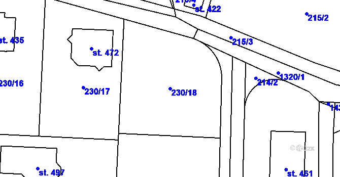 Parcela st. 230/18 v KÚ Vysoká nad Labem, Katastrální mapa