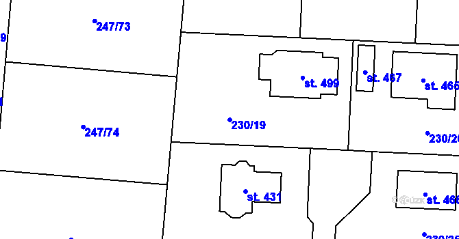 Parcela st. 230/19 v KÚ Vysoká nad Labem, Katastrální mapa