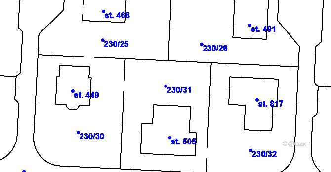 Parcela st. 230/31 v KÚ Vysoká nad Labem, Katastrální mapa