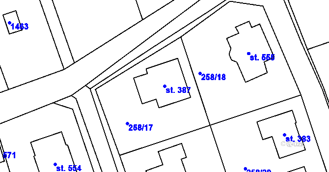 Parcela st. 387 v KÚ Vysoká nad Labem, Katastrální mapa