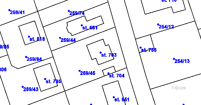 Parcela st. 703 v KÚ Vysoká nad Labem, Katastrální mapa