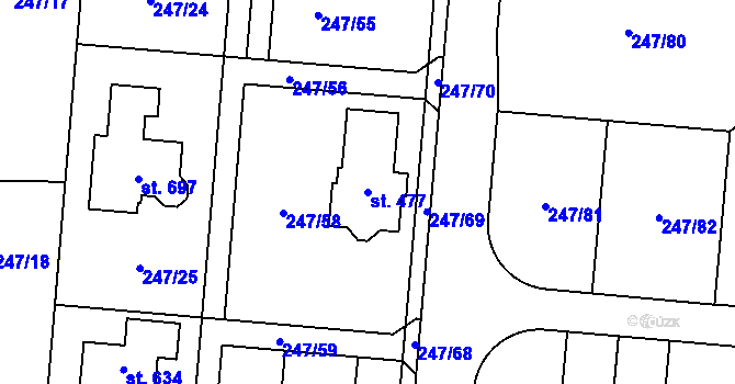 Parcela st. 477 v KÚ Vysoká nad Labem, Katastrální mapa