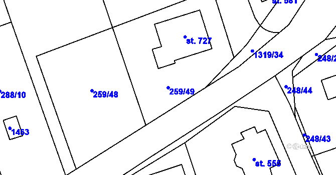 Parcela st. 259/49 v KÚ Vysoká nad Labem, Katastrální mapa