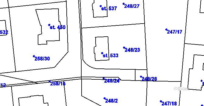 Parcela st. 533 v KÚ Vysoká nad Labem, Katastrální mapa