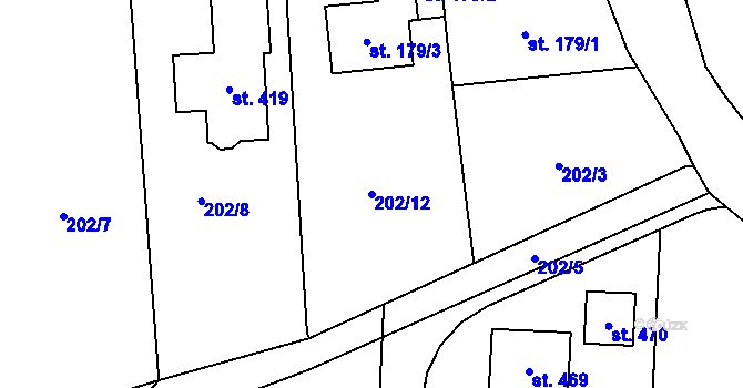 Parcela st. 202/12 v KÚ Vysoká nad Labem, Katastrální mapa