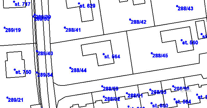 Parcela st. 564 v KÚ Vysoká nad Labem, Katastrální mapa