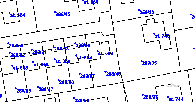 Parcela st. 588 v KÚ Vysoká nad Labem, Katastrální mapa