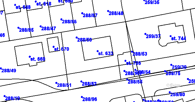 Parcela st. 633 v KÚ Vysoká nad Labem, Katastrální mapa