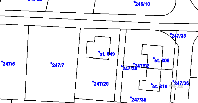 Parcela st. 649 v KÚ Vysoká nad Labem, Katastrální mapa