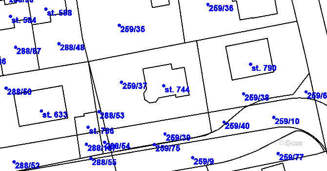 Parcela st. 744 v KÚ Vysoká nad Labem, Katastrální mapa