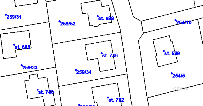 Parcela st. 746 v KÚ Vysoká nad Labem, Katastrální mapa