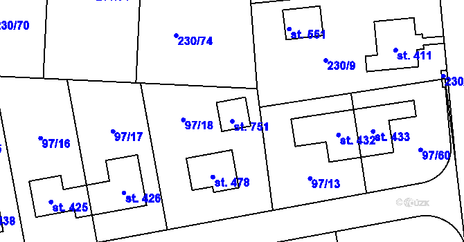 Parcela st. 751 v KÚ Vysoká nad Labem, Katastrální mapa