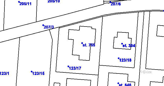 Parcela st. 755 v KÚ Vysoká nad Labem, Katastrální mapa