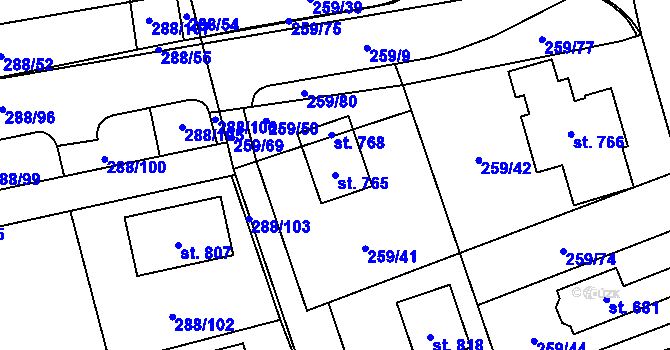 Parcela st. 765 v KÚ Vysoká nad Labem, Katastrální mapa