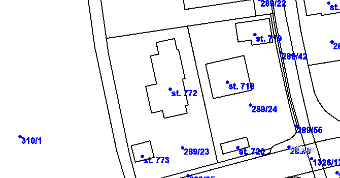 Parcela st. 772 v KÚ Vysoká nad Labem, Katastrální mapa