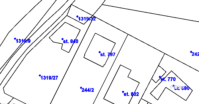 Parcela st. 797 v KÚ Vysoká nad Labem, Katastrální mapa
