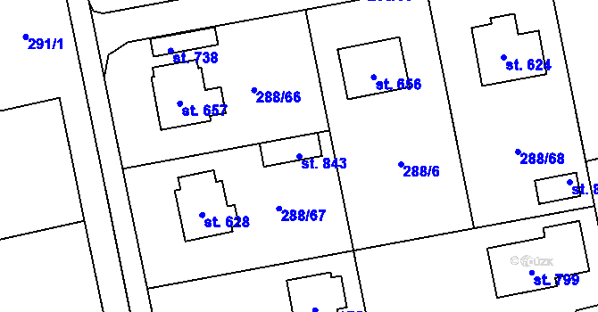 Parcela st. 843 v KÚ Vysoká nad Labem, Katastrální mapa