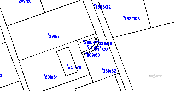 Parcela st. 872 v KÚ Vysoká nad Labem, Katastrální mapa