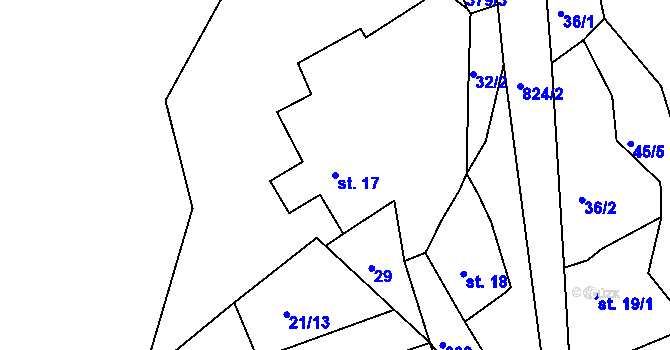 Parcela st. 17 v KÚ Drmaly, Katastrální mapa