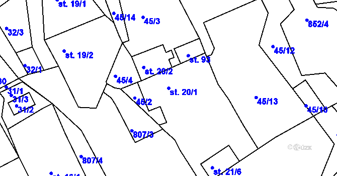 Parcela st. 20/1 v KÚ Drmaly, Katastrální mapa