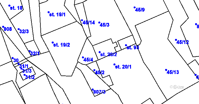Parcela st. 20/2 v KÚ Drmaly, Katastrální mapa