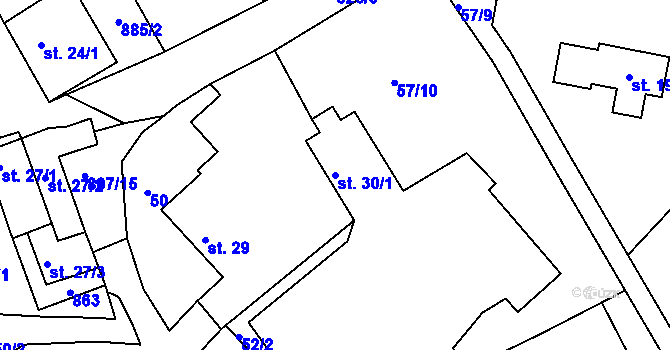 Parcela st. 30/1 v KÚ Drmaly, Katastrální mapa