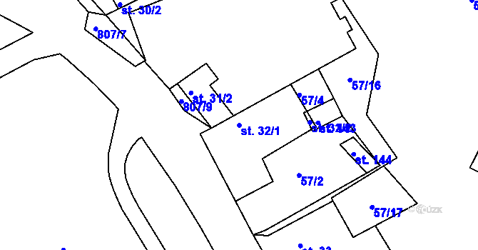 Parcela st. 32/1 v KÚ Drmaly, Katastrální mapa