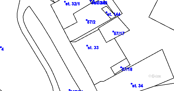 Parcela st. 33 v KÚ Drmaly, Katastrální mapa