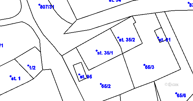 Parcela st. 35/1 v KÚ Drmaly, Katastrální mapa
