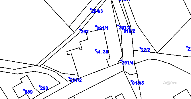 Parcela st. 36 v KÚ Drmaly, Katastrální mapa