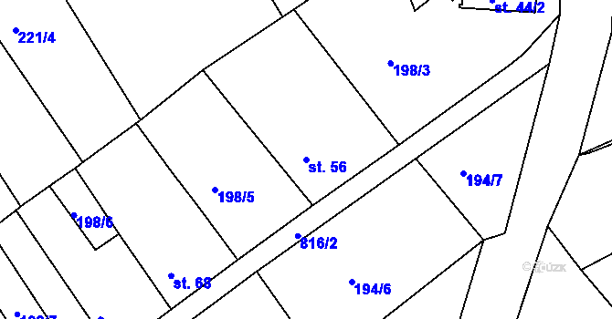 Parcela st. 56 v KÚ Drmaly, Katastrální mapa