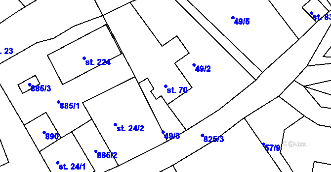 Parcela st. 70 v KÚ Drmaly, Katastrální mapa